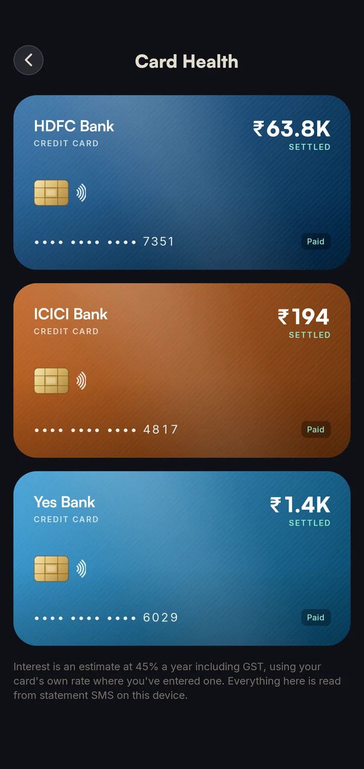 WealthMonk card health screen